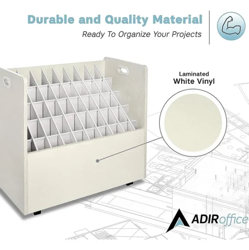 AdirOffice File Cabinets<50-Slot Mobile Roll File, 28.5"H x 30"W x 15.75"D, White (626-WHI-2PK)