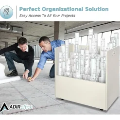 AdirOffice File Cabinets<50-Slot Mobile Roll File, 28.5"H x 30"W x 15.75"D, White (626-WHI-2PK)