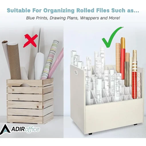 AdirOffice File Cabinets<50-Slot Mobile Roll File, 28.5"H x 30"W x 15.75"D, White (626-WHI-2PK)