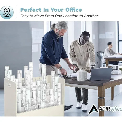 AdirOffice File Cabinets<50-Slot Mobile Roll File, 28.5"H x 30"W x 15.75"D, White (626-WHI-2PK)