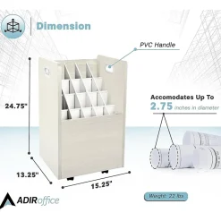 AdirOffice File Cabinets<20-Slot Mobile Roll File, Lockable, 24.75"H x 15.25"W x 13.25"D, White (624-WHI-KIT1)