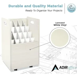 AdirOffice File Cabinets<20-Slot Mobile Roll File, Lockable, 24.75"H x 15.25"W x 13.25"D, White (624-WHI-KIT1)