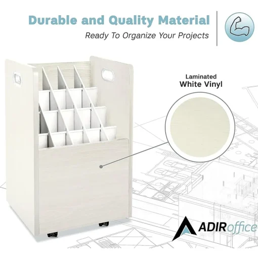 AdirOffice File Cabinets<20-Slot Mobile Roll File, Lockable, 24.75"H x 15.25"W x 13.25"D, White (624-WHI-KIT1)