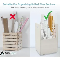 AdirOffice File Cabinets<20-Slot Mobile Roll File, Lockable, 24.75"H x 15.25"W x 13.25"D, White (624-WHI-KIT1)