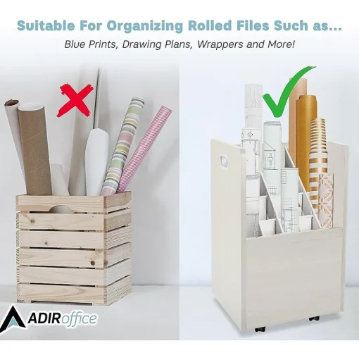 AdirOffice File Cabinets<20-Slot Mobile Roll File, Lockable, 24.75"H x 15.25"W x 13.25"D, White (624-WHI-KIT1)