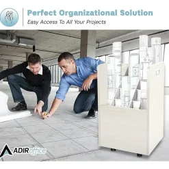 AdirOffice File Cabinets<20-Slot Mobile Roll File, Lockable, 24.75"H x 15.25"W x 13.25"D, White (624-WHI-KIT1)