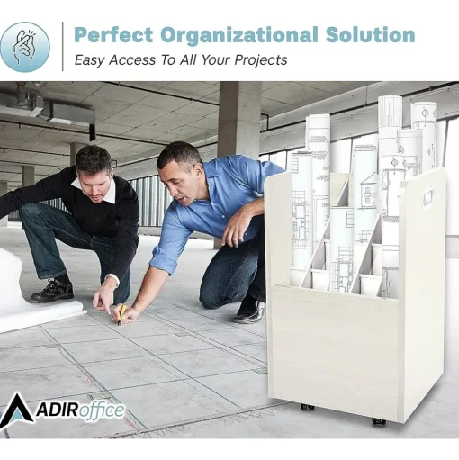 AdirOffice File Cabinets<20-Slot Mobile Roll File, Lockable, 24.75"H x 15.25"W x 13.25"D, White (624-WHI-KIT1)