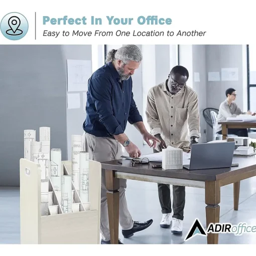 AdirOffice File Cabinets<20-Slot Mobile Roll File, Lockable, 24.75"H x 15.25"W x 13.25"D, White (624-WHI-KIT1)