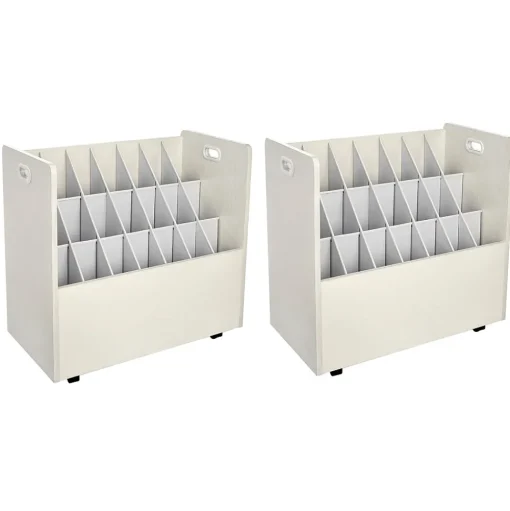 AdirOffice File Cabinets<21-Slot Mobile Roll File, 28.5"H x 30"W x 15.75"D, White, 2/Pack (625-WHI-2PK)
