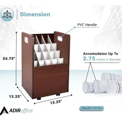 AdirOffice File Cabinets<20-Slot Mobile Roll File, Lockable, 24.75"H x 15.25"W x 13.25"D, Mahogany (624-MA-KIT1)