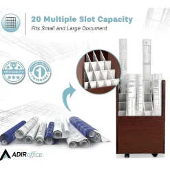 AdirOffice File Cabinets<20-Slot Mobile Roll File, Lockable, 24.75"H x 15.25"W x 13.25"D, Mahogany (624-MA-KIT1)