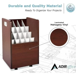 AdirOffice File Cabinets<20-Slot Mobile Roll File, Lockable, 24.75"H x 15.25"W x 13.25"D, Mahogany (624-MA-KIT1)