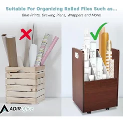 AdirOffice File Cabinets<20-Slot Mobile Roll File, Lockable, 24.75"H x 15.25"W x 13.25"D, Mahogany (624-MA-KIT1)