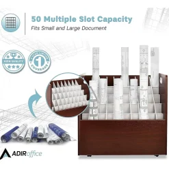 AdirOffice File Cabinets<50-Slot Mobile Roll File, 28.5"H x 30"W x 15.75"D, Mahogany (626-MA-KIT1)