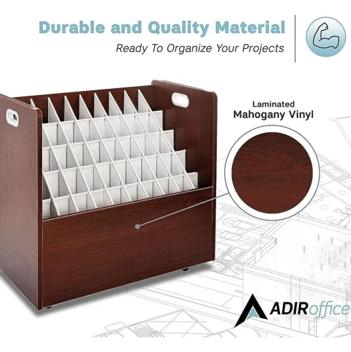 AdirOffice File Cabinets<50-Slot Mobile Roll File, 28.5"H x 30"W x 15.75"D, Mahogany (626-MA-KIT1)