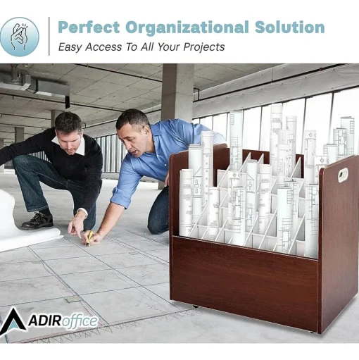 AdirOffice File Cabinets<50-Slot Mobile Roll File, 28.5"H x 30"W x 15.75"D, Mahogany (626-MA-KIT1)
