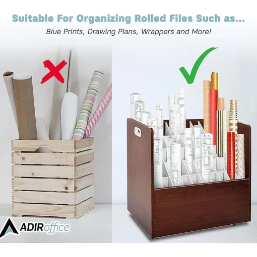 AdirOffice File Cabinets<50-Slot Mobile Roll File, 28.5"H x 30"W x 15.75"D, Mahogany (626-MA-KIT1)