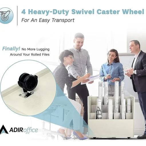 AdirOffice File Cabinets<21-Slot Mobile Roll File, Lockable, 28.5"H x 30"W x 15.75"D, White (625-WHI-KIT1)