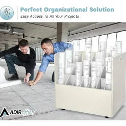 AdirOffice File Cabinets<21-Slot Mobile Roll File, Lockable, 28.5"H x 30"W x 15.75"D, White (625-WHI-KIT1)