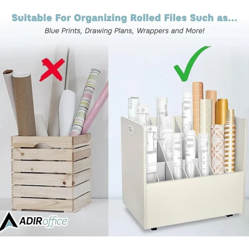 AdirOffice File Cabinets<21-Slot Mobile Roll File, Lockable, 28.5"H x 30"W x 15.75"D, White (625-WHI-KIT1)