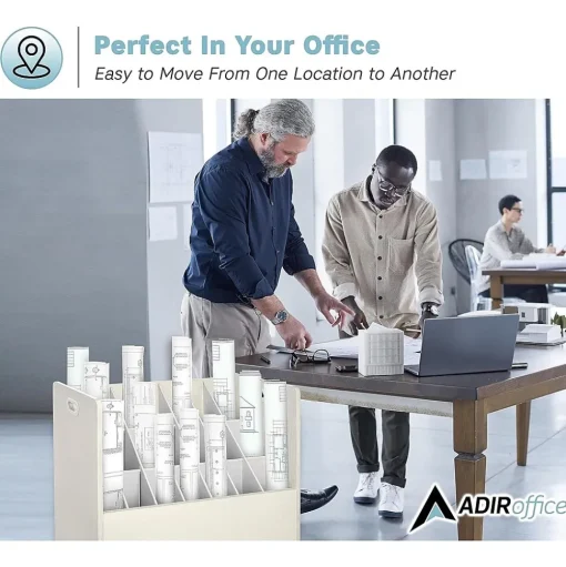 AdirOffice File Cabinets<21-Slot Mobile Roll File, Lockable, 28.5"H x 30"W x 15.75"D, White (625-WHI-KIT1)