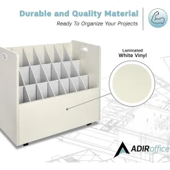 AdirOffice File Cabinets<21-Slot Mobile Roll File, Lockable, 28.5"H x 30"W x 15.75"D, White (625-WHI-KIT1)