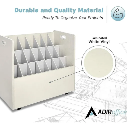 AdirOffice File Cabinets<21-Slot Mobile Roll File, Lockable, 28.5"H x 30"W x 15.75"D, White (625-WHI-KIT1)