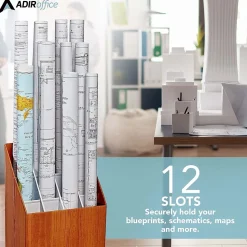 AdirOffice File Cabinets<12-Slot Roll File Box, Walnut, 22"H x 15"W x 12"D, Walnut, 2/Pack (627-2PK)
