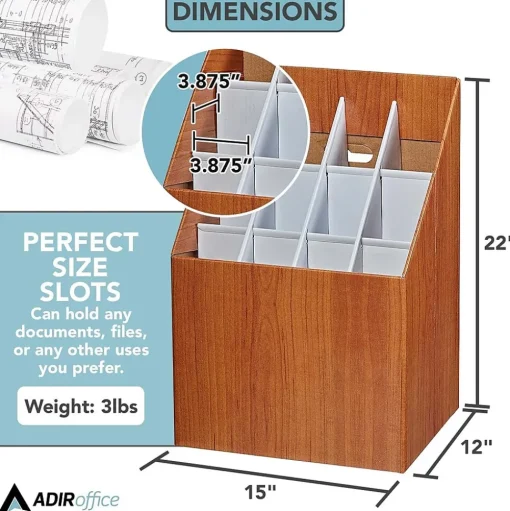 AdirOffice File Cabinets<12-Slot Roll File Box, Walnut, 22"H x 15"W x 12"D, Walnut, 2/Pack (627-2PK)
