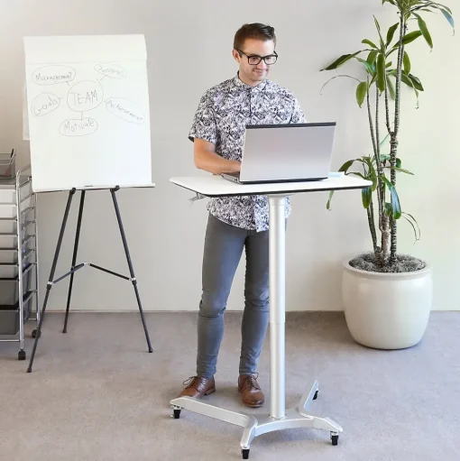 Seville Classics Standing Desks<AIRLIFT XL Pneumatic Sit-Stand Mobile Desk Cart, Height-Adjustable from 27.1 to 41.9, White
