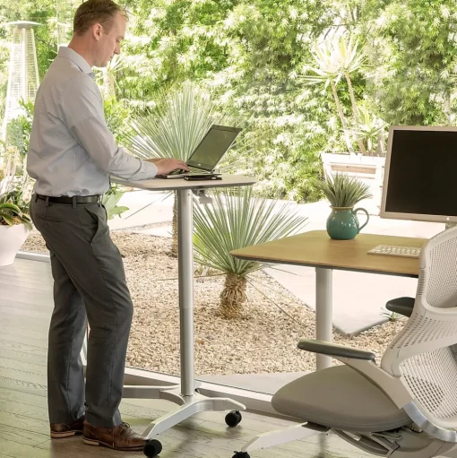Seville Classics Standing Desks<AIRLIFT XL Pneumatic Sit-Stand Mobile Desk Cart, Height-Adjustable from 27.1 to 41.9, White