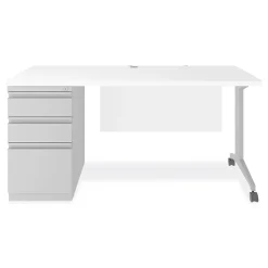 Alera Computer Desks<Modern Teacher Series 60"W Pedestal Desk, White/Silver (MSD6024WH)
