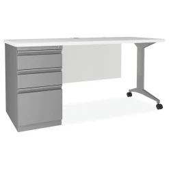 Alera Computer Desks<Modern Teacher Series 60"W Pedestal Desk, White/Silver (MSD6024WH)