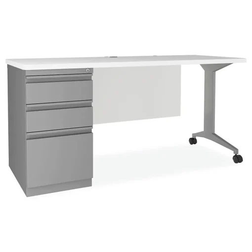 Alera Computer Desks<Modern Teacher Series 60"W Pedestal Desk, White/Silver (MSD6024WH)