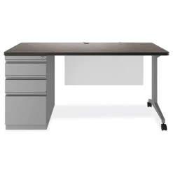 Alera Computer Desks<Modern Teacher Series 60"W Pedestal Desk, Charcoal Woodgrain/Gray (MSD6024CH)