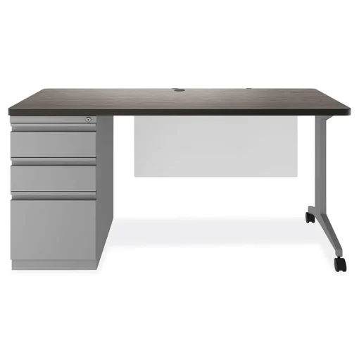 Alera Computer Desks<Modern Teacher Series 60"W Pedestal Desk, Charcoal Woodgrain/Gray (MSD6024CH)