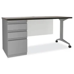 Alera Computer Desks<Modern Teacher Series 60"W Pedestal Desk, Charcoal Woodgrain/Gray (MSD6024CH)