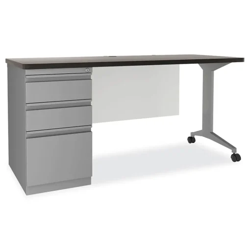 Alera Computer Desks<Modern Teacher Series 60"W Pedestal Desk, Charcoal Woodgrain/Gray (MSD6024CH)