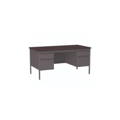 Alera Office Desks<60"W Double Pedestal Desk, Mahogany/Charcoal (ALEHSD6030CM)