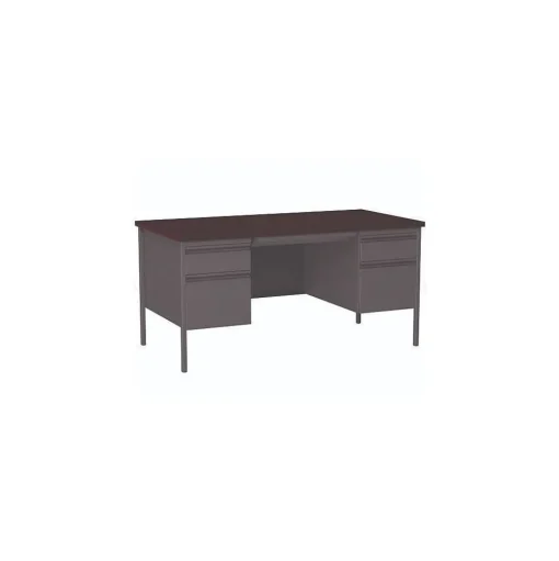 Alera Office Desks<60"W Double Pedestal Desk, Mahogany/Charcoal (ALEHSD6030CM)