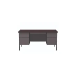 Alera Office Desks<60"W Double Pedestal Desk, Mahogany/Charcoal (ALEHSD6030CM)