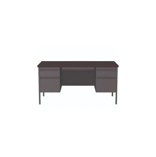 Alera Office Desks<60"W Double Pedestal Desk, Mahogany/Charcoal (ALEHSD6030CM)