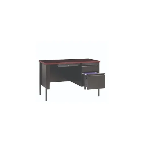 Alera Office Desks<45"W Single Pedestal Desk, Mahogany/Charcoal (ALEHSD4524CM)