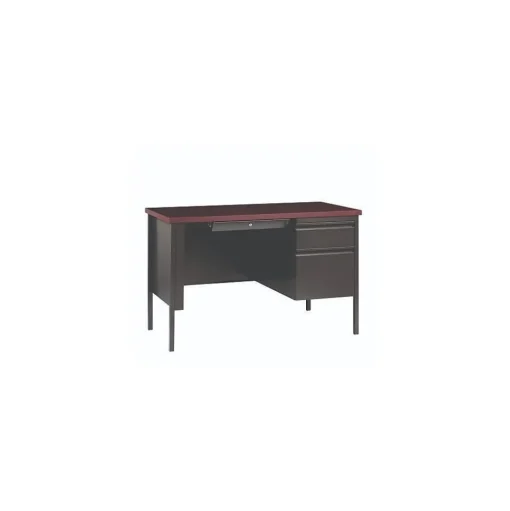 Alera Office Desks<45"W Single Pedestal Desk, Mahogany/Charcoal (ALEHSD4524CM)