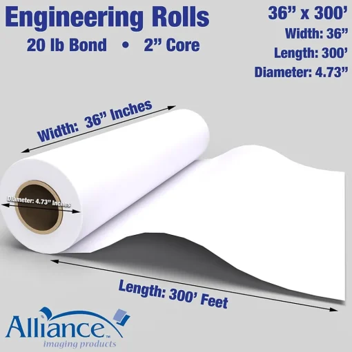 Alliance Wide Format Paper<20# Wide Format CAD Inkjet Bond Paper, 36" x 300', Uncoated, 2/Pack (36300)