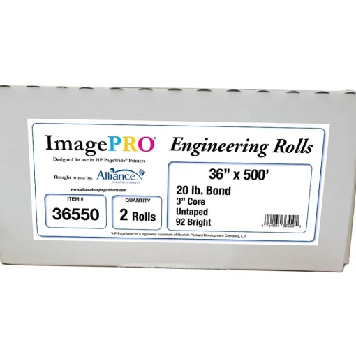 Alliance Wide Format Paper<ImagePRO Wide Format Bond Paper Roll, 36" x 500', 2/Carton (36550)