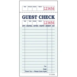 Alliance Business Forms<1-Part Carbonless Guest Checks, 3.4" x 6.73", 50 Sets/Book, 2/Carton (367401)