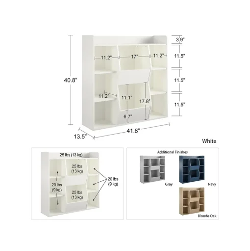 Ameriwood Bookcases<Tyler 40.8"H 9-Shelf Bookcase, White Particle Board (4865013COM)