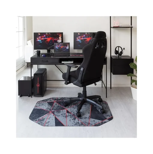 Anji Mountain Chair Mats<Rug'd Cracked Ice Carpet & Hard Floor Chair Mat, 36" x 48", Gray/Red (AMB9103)