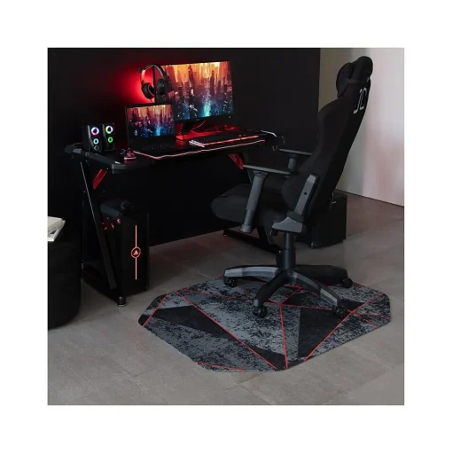 Anji Mountain Chair Mats<Rug'd Cracked Ice Carpet & Hard Floor Chair Mat, 36" x 48", Gray/Red (AMB9103)